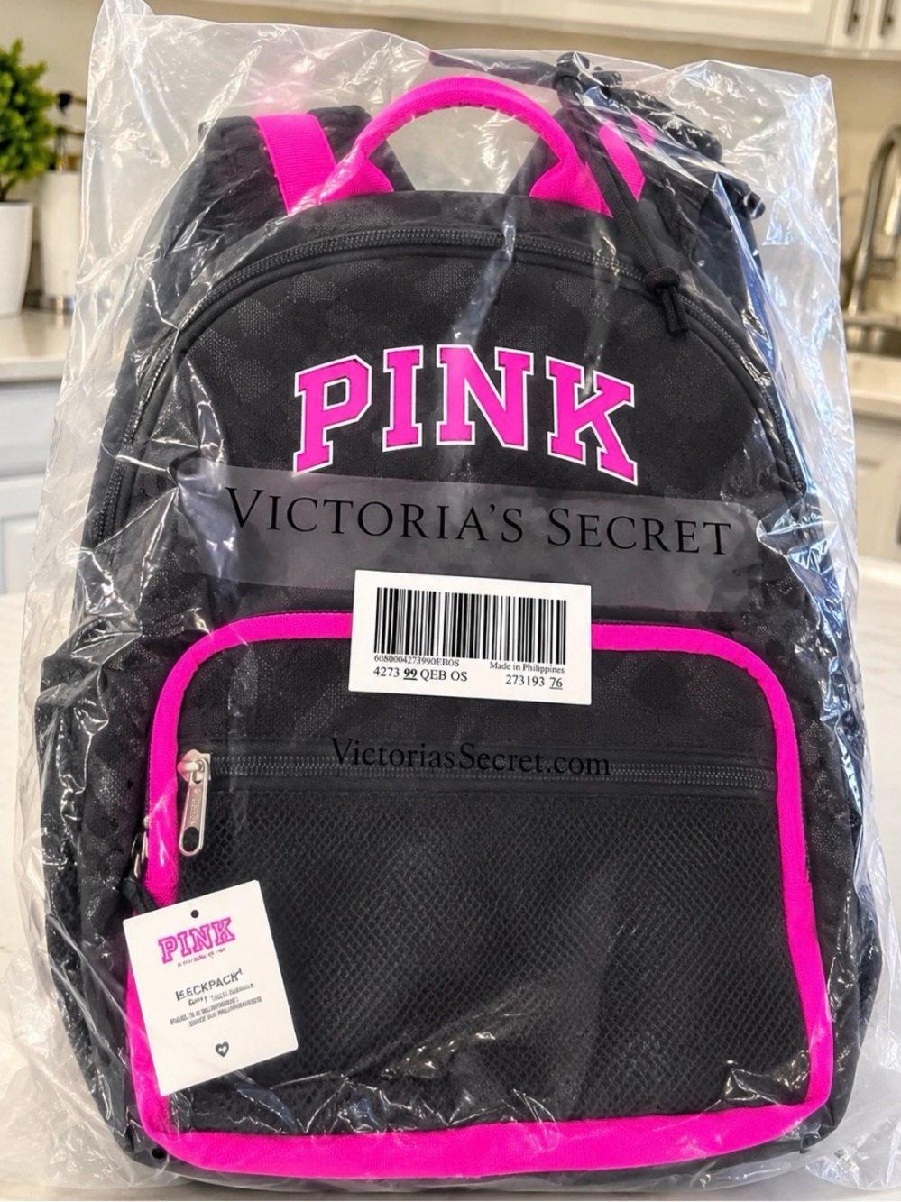 Victoria's Secret PINK Black and Pink FULL SIZE Backpack NWT